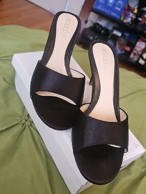 WSKEISP Women's Kitten Heel Sandals Slip On Open Peep Toe